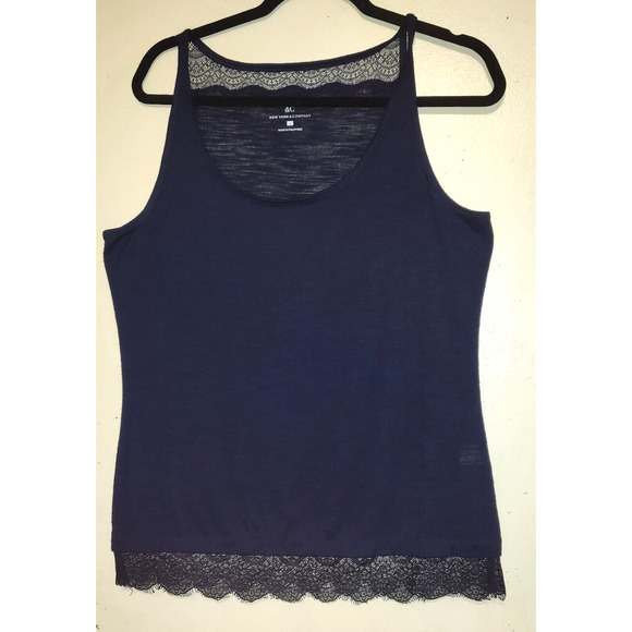 New York & Company Tops - New York & Co Tank Top Sz L NAVY BLUE Vintage Y2K Bella Swan Lace Cami LARGE NY